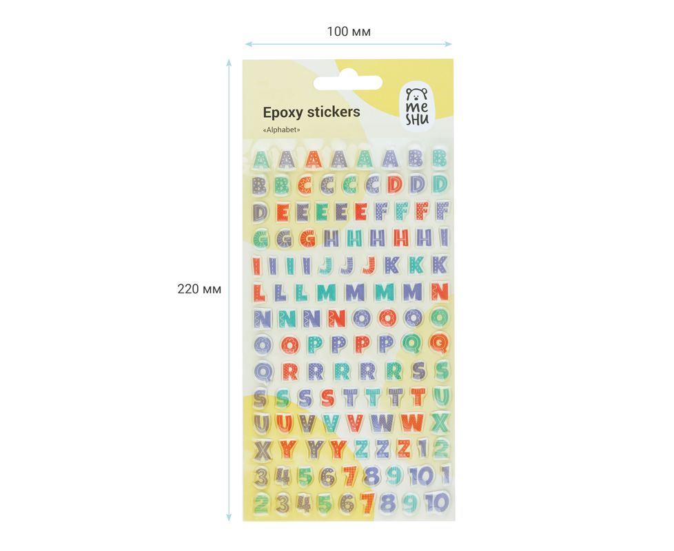 Наклейки гелевые MESHU "Alphabet", 10*22 см, 122 наклейки