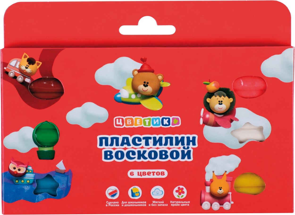 Набор пластилина "Цветик" воскового, 6 цв., 90 гр