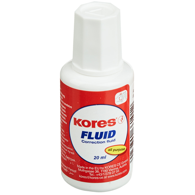 Корректирующая жидкость Kores "Fluid", 20 мл, на химической основе, с кистью