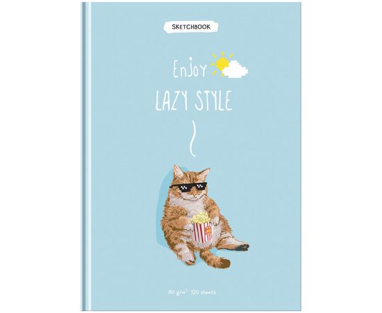 Скетчбук BG "Кот с попкорном", 80 г/м2, А5, 120л., бумага трехцветная