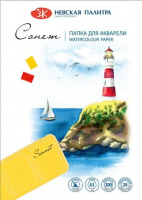 Папка для акварели Сонет, 200 г/м2, А3, целлюлоза 100%, среднее зерно, 20л