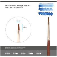 Кисть Колонок плоская № 1 Гамма "Классика"