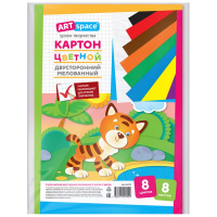 Набор цветного картона ArtSpace, А4, 8 цв, двустор., мелованный, 8л