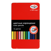 Набор цветных карандашей Гамма, 12 цв., квадратные, в металле