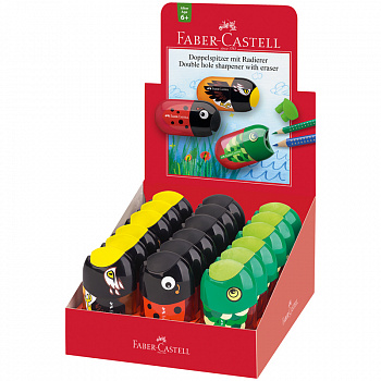Точилка Faber-Castell, с контейнером и ластиком, 2 отверстия, монстр